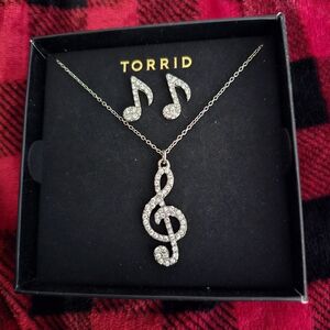 Torrid Silver Treble Clef Necklace and Note Earrings
